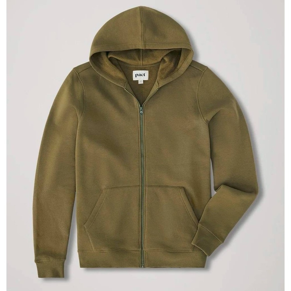 Pact Organic Cotton Full Zip Hoodie Olive‎ Green Large Unisex Lizard One For All